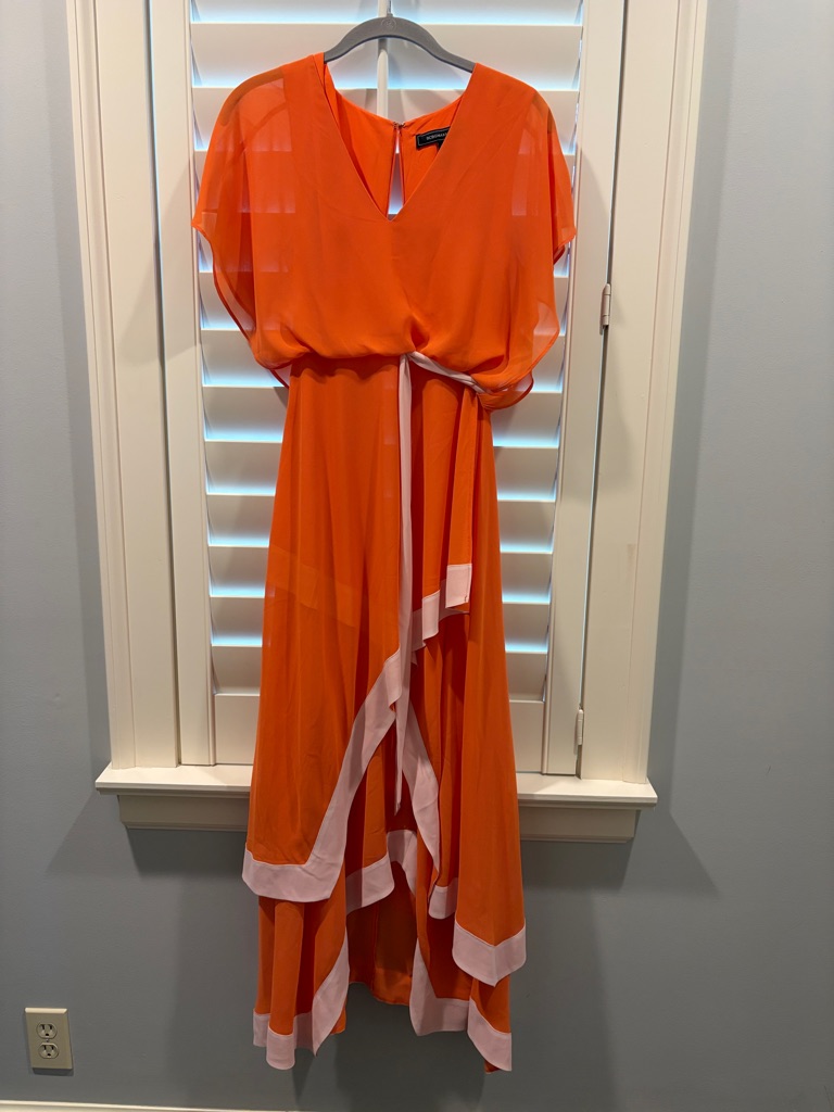 Bcbgmaxazria Orange Maxi Dress With White Trim